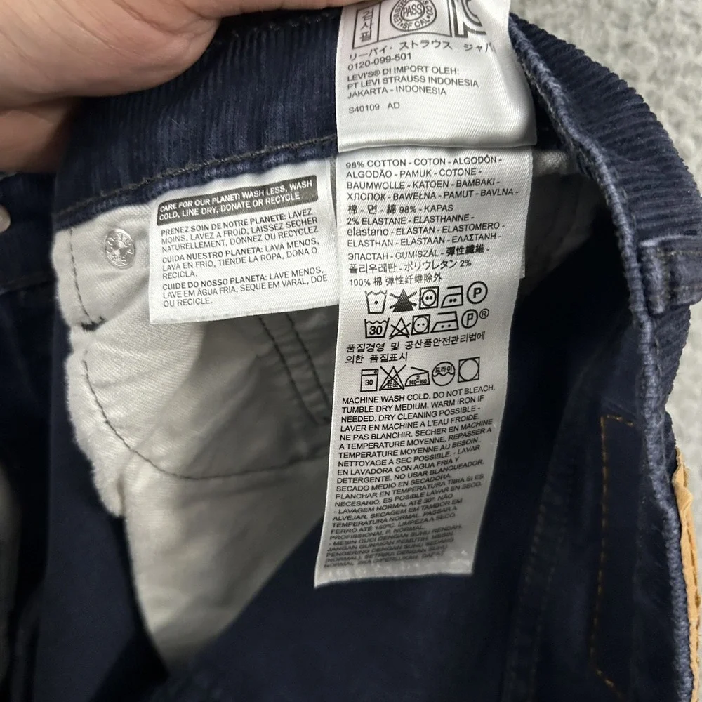 Levis Jeans Mens 33x30 Blue Corduroy‎ 502 Slim Tapered American Stretch Pants